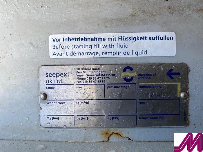 Used 2002 Seepex BTI Size 35 Progressice Cavity Pump with Hopper