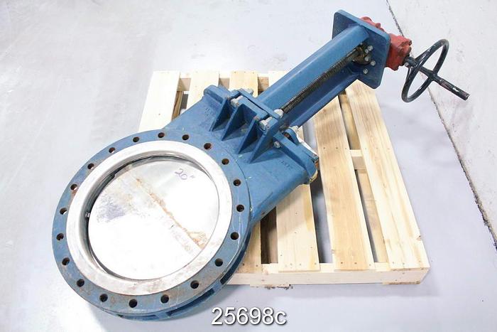 Used Fabri 20" Hand Operated Knife Gate Valve, Mild Steel Body, Stainless Steel Wetted Parts #25698