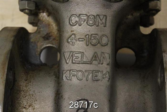 Used Velan 4" Outside Stem And Yoke Hand Operated Knife Gate Valve #28717
