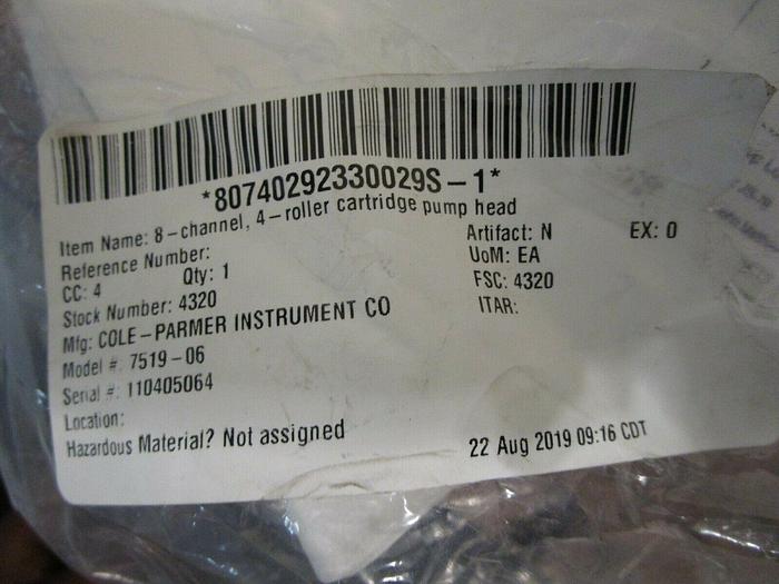 Used Masterflex L/S Cartridge Pump Head, 8-channel