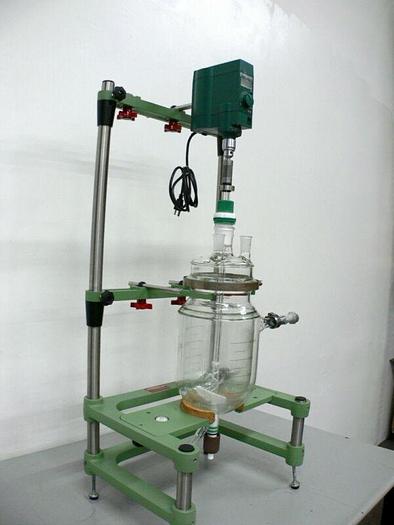 Used Chemglass 5 Liter Jacketed Glass Reactor w/ Chemglass Digital overhead Stirrer