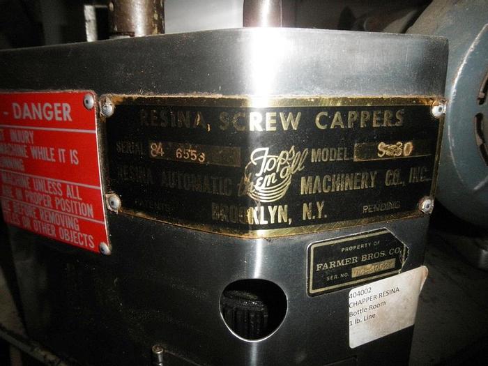 Used Capper, Resina, Mdl S-30, 76mm caps, Cap Feeder, #C741910