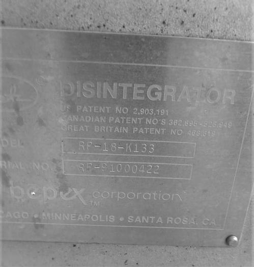 Used Mill, Disintegrator, Rietz, Mdl RP-18-K-133, S/st, 50 HP, B #S743487