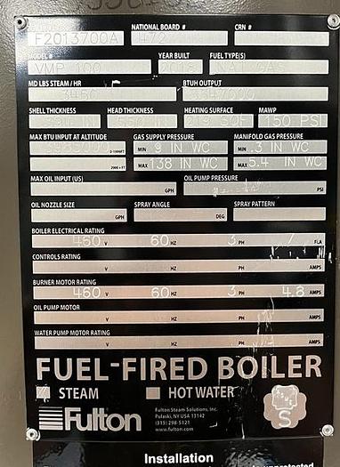 Used Fulton 100 HP 150 PSI Steam boiler