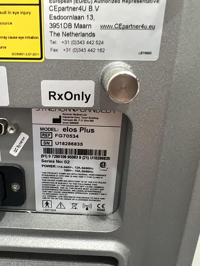 Used 2018 Syneron / Candela Elos + w/ 4 hand Pieces: Sublime,Sub RF,SRA Plus,SRA Mini