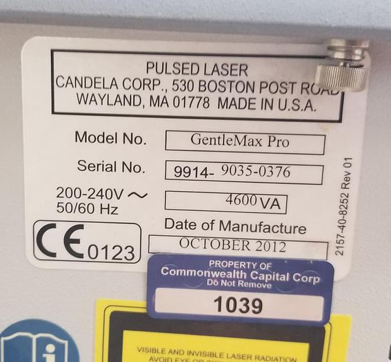 Used 2012 Candela GentleMax Pro W/ two delivery systems ~ 755 / 1064 nm Hair removal Laser