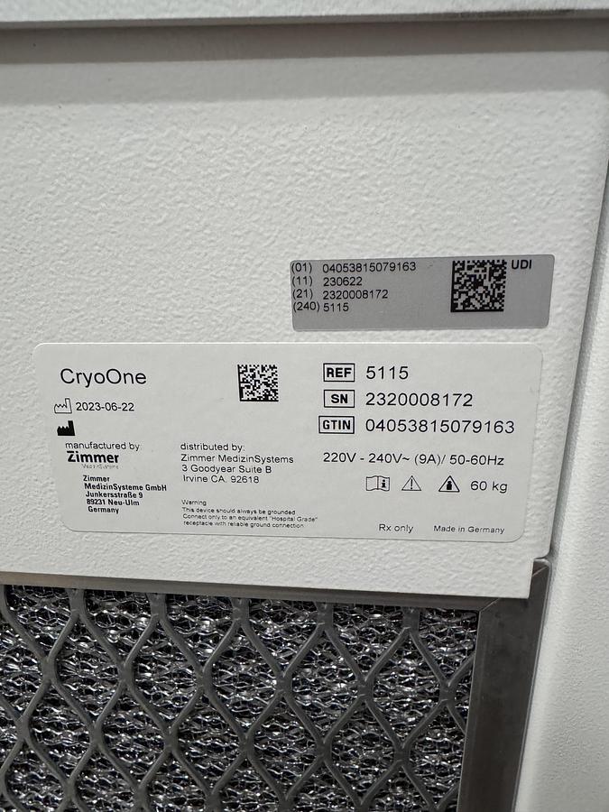 Used 2023 Zimmer Cryo ONE SUB Z Chiller, Cartessa SUB-Z Cryo