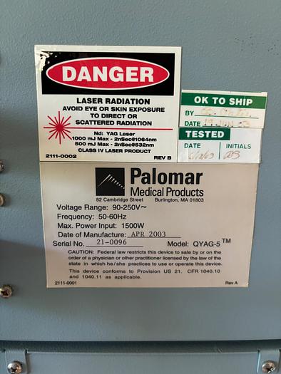Used Palomer Qyag Q-YAG-5 q-switched Nd:YAG 1064nm system ~ Parts Only ~