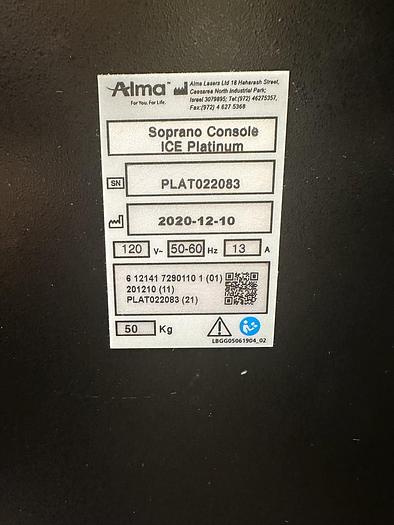 Used 2020 Alma Soprano ICE Platinum Soprano ICE Platinum 755, 810, 1064 nm Hair removal laser w/ 2 HP's