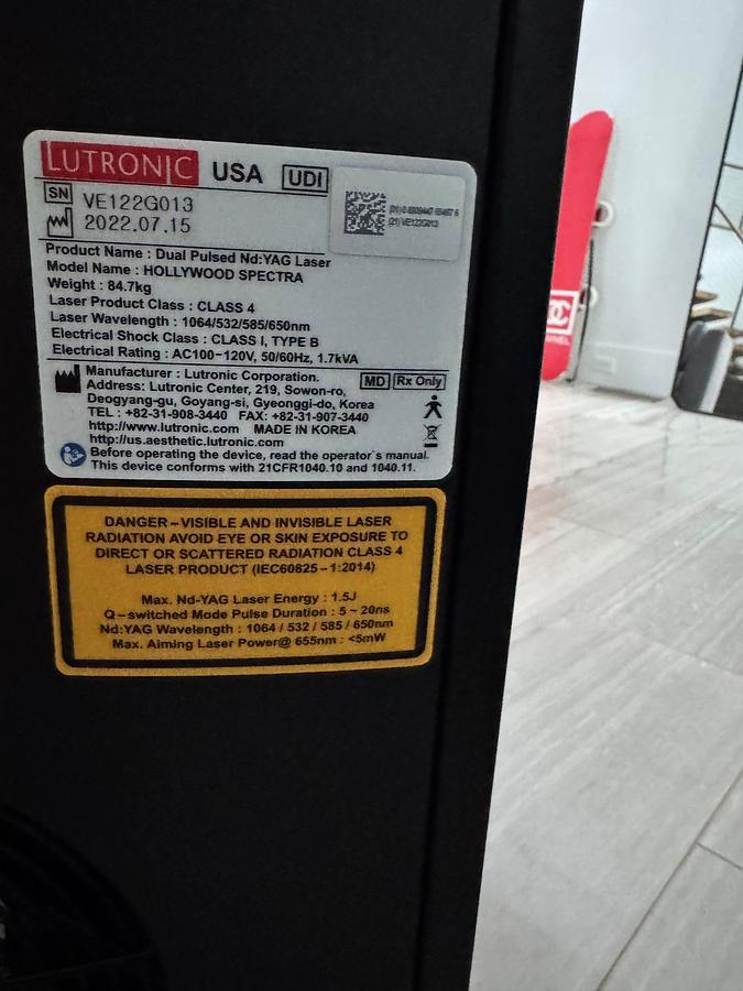 Used 2022 Lutronic Hollywood Spectra 532/585/650/1064 ND Tattoo Removal, Hollywood Facial