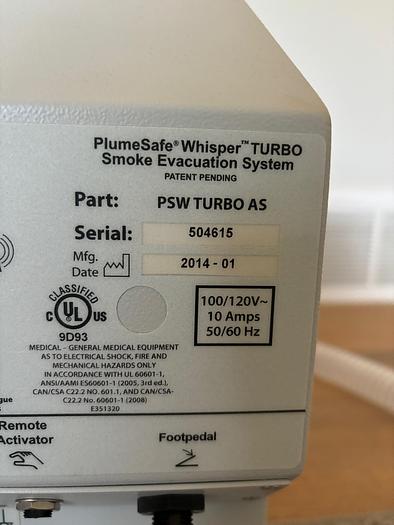 Used Buffalo Filter PlumeSafe Whisper TURBO Smoke Evacuation System ~ Warranty ~