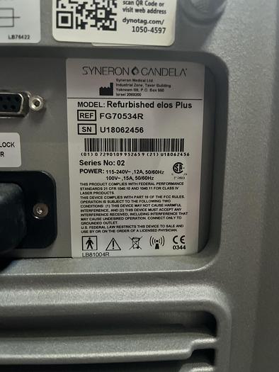 Used 2018 Syneron  / Candela Elos + w/ 4 hand Pieces: Sublime, Sub RF, SRA Mini, SRA Plus