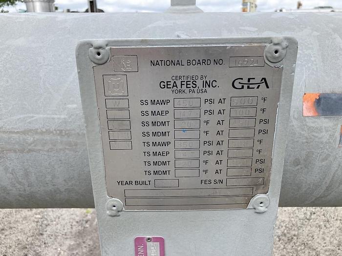 Used GEA FES Inc. approximately 340 square foot shell and tube heat exchanger
