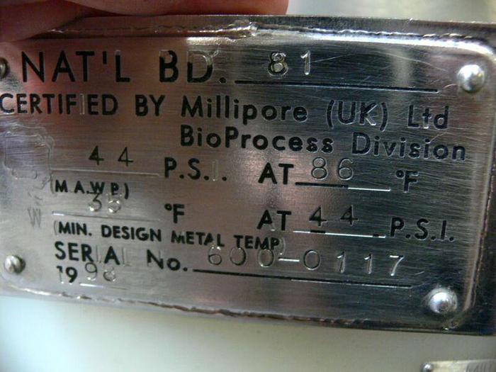 Used Millipore IPS600 x 200 Stainless Steel Chromatography Column 44PSI