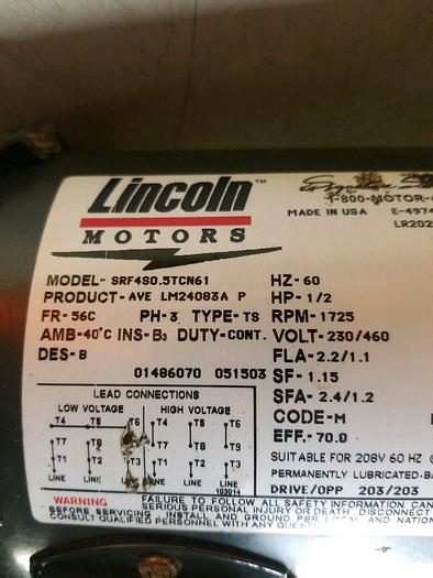 Used LINCOLN, SRF4S0-5TCN6, Winsmith Speed Reducer type se . 917 MDT