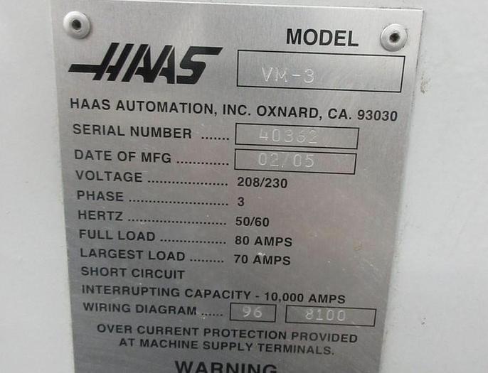 Used 2005 HAAS VM-3 CNC Vertical Machining Center w 24+1 Side Mount Tool Changer, Haas Probing System w Tool Presetter & Part Probe