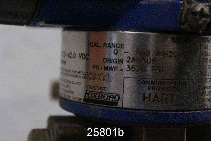 Used Foxboro IDP10-T12BO1F-M1L1 Pressure Transmitter, Cal 0-100 In H2O, Supply 12.5-42.0 Vdc, Ps/Mwp 3626 Psi #25801