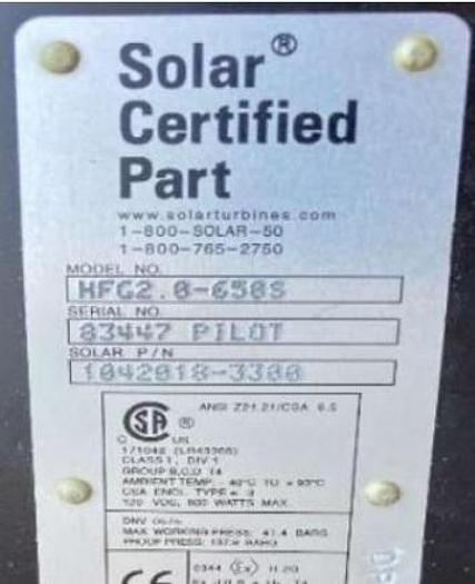 Gas Fuel Valve (Pilot) Part Number 1042018-3300 Certified Solar Part