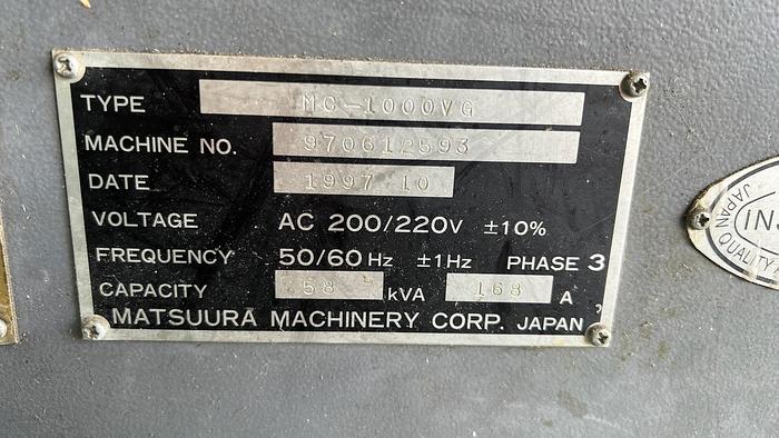 Used 1997 Matsuura MC-1000VG