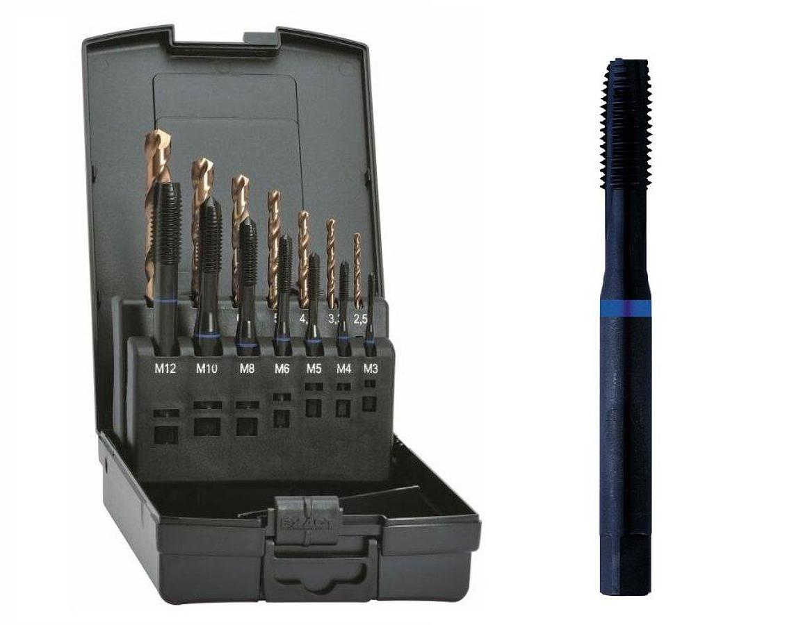 Set Machinetappen + voorboor HSS-Co M3 t/m M12, Blauwring, RVS