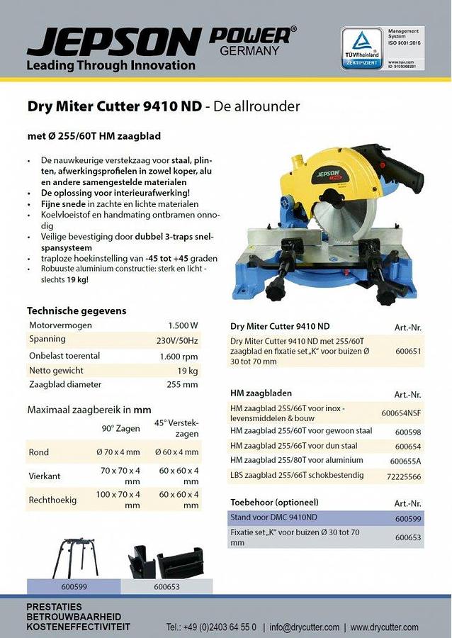 Cirkelzaagmachine Jepson Dry Miter Cutter 9410 ND – De allrounder