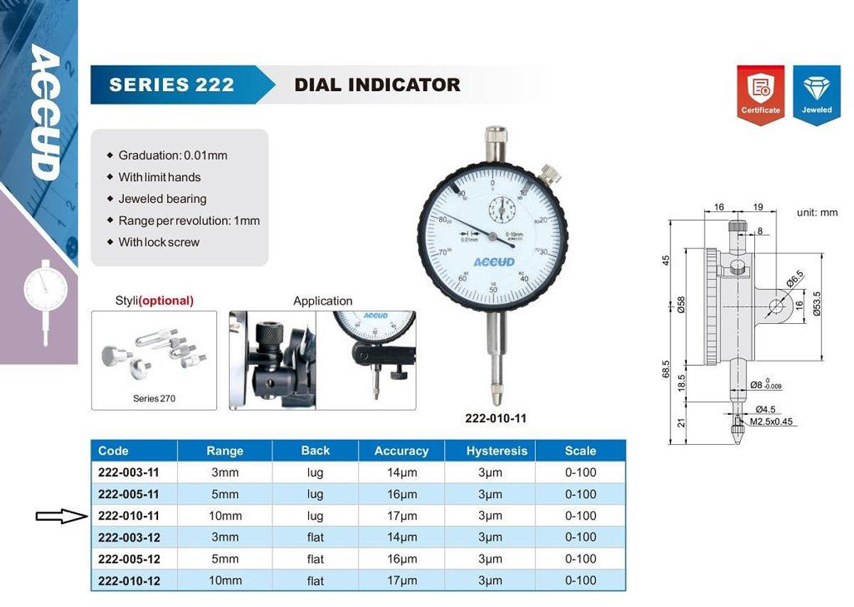 Meetset: Magneetstatief + analoge klok 0-10 mm | ACCUD