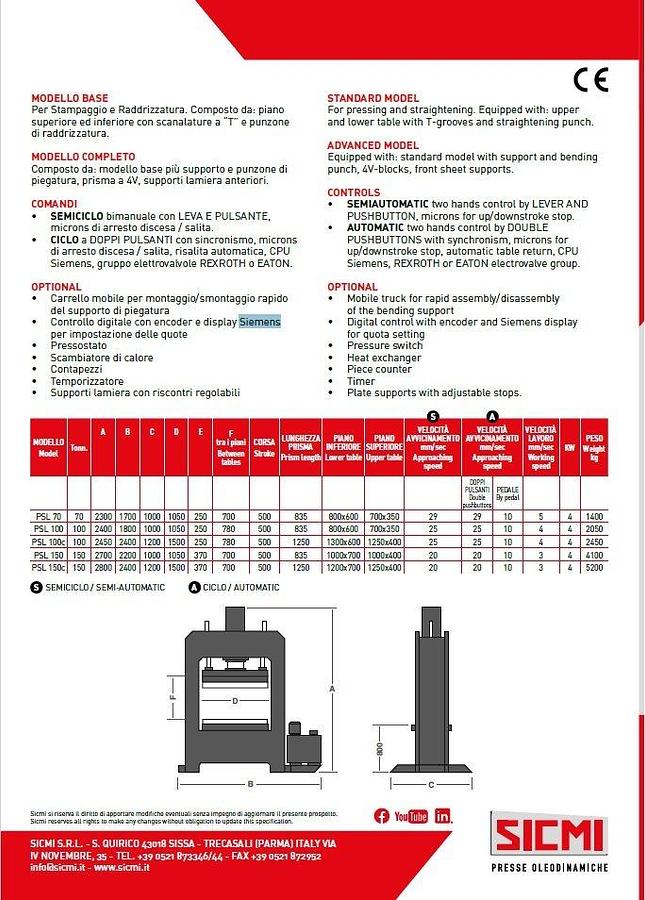 PSL-serie: Multifunctionele hydraulische pers voor buigen, vormen en richten