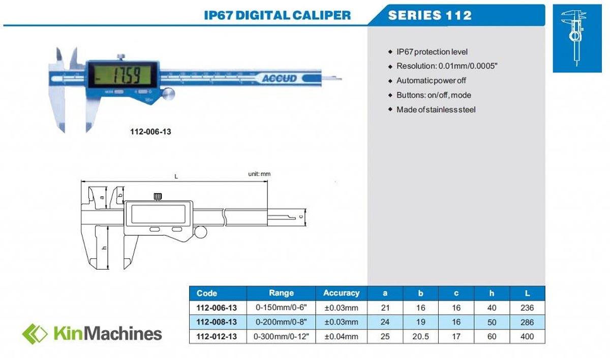 Digitale schuifmaat | 0 – 150 mm | IP67 (koelwaterproof) | ACCUD