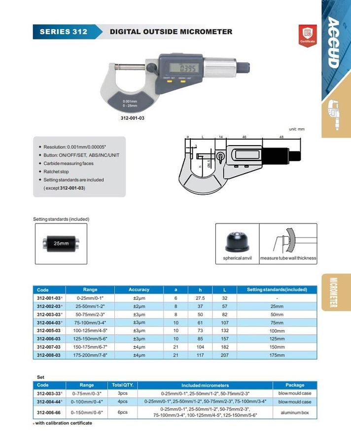 Buitenschroefmaat digitaal | 25 - 50 mm | ACCUD