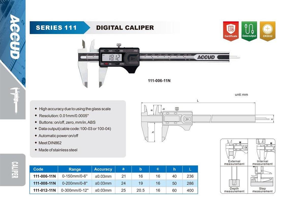 Digitale schuifmaat 0 – 150 mm | Glasliniaal | IP54 | ACCUD