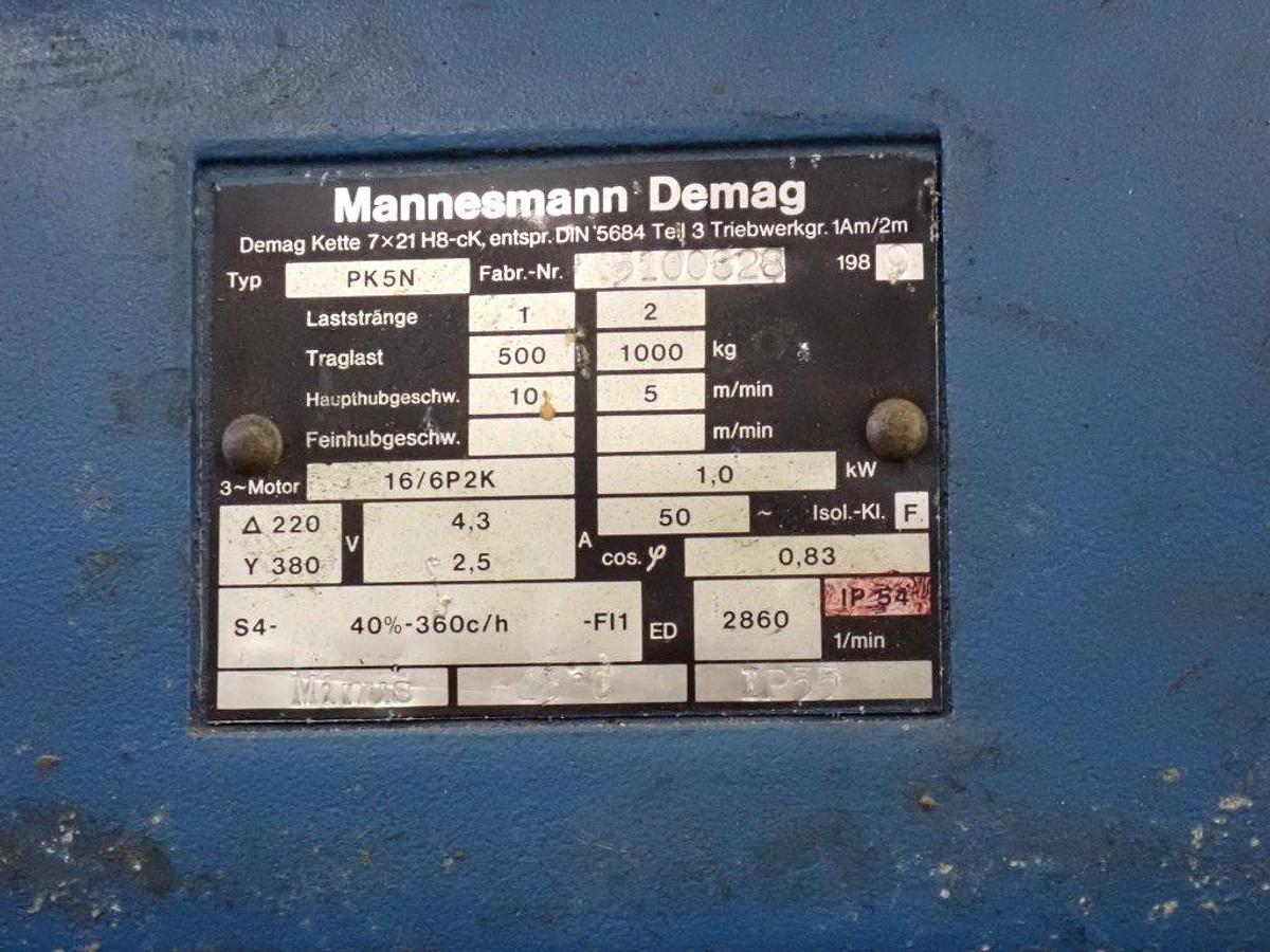 Used Kettingtakel Demag 1000 kg + electrische loopkat