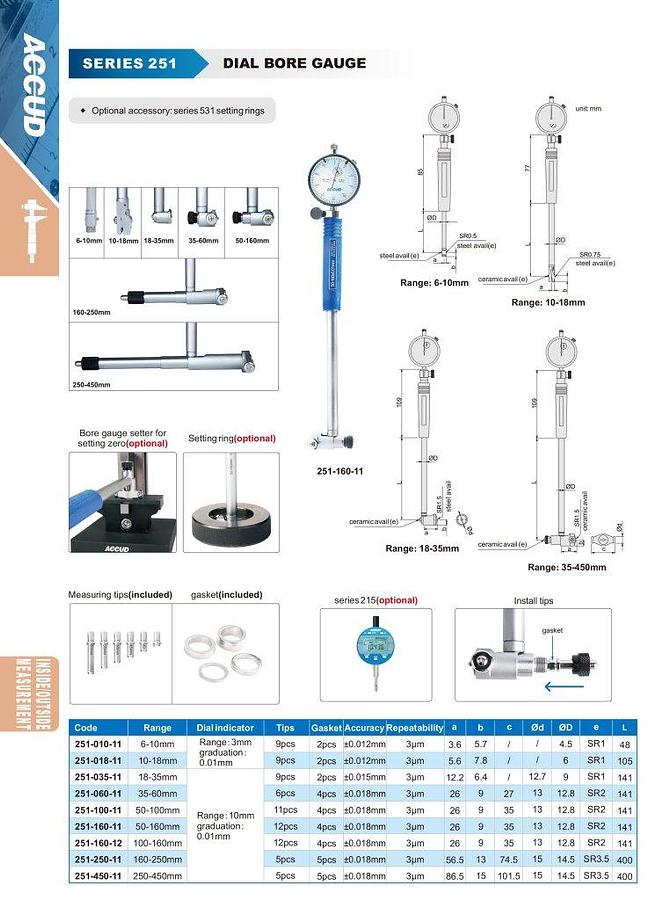 Binnenmeettaster met analoge klok | 35-60 mm | ACCUD
