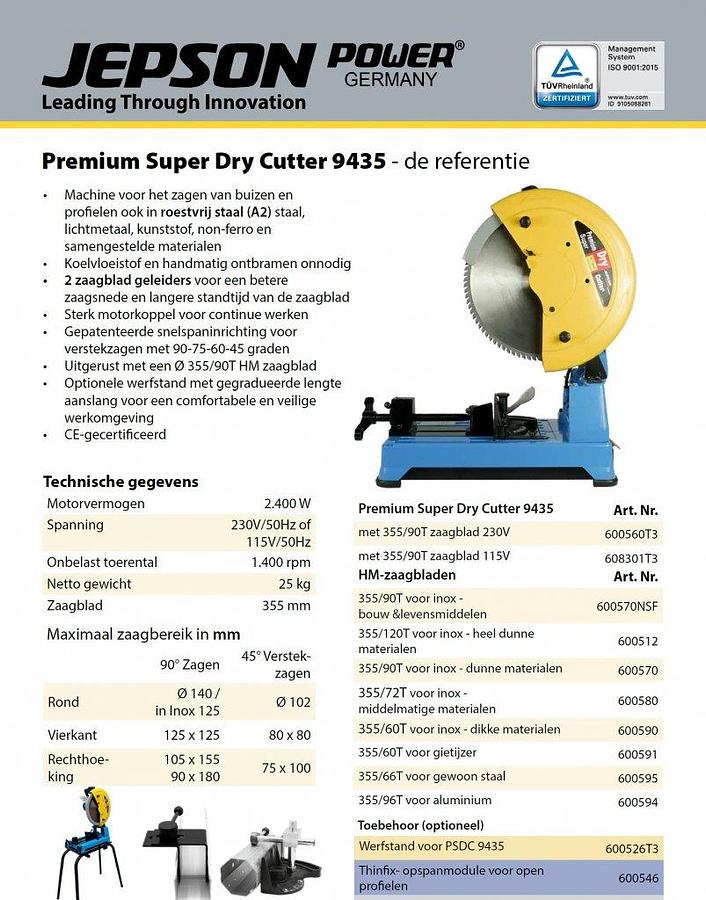 Cirkelzaagmachine Jepson Premium Super Dry Cutter 9435
