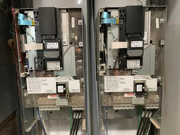 Used ALLEN-BRADLEY POWERFLEX-700, 100 HP VARIABLE FREQUENCY DRIVES, (VFD) MOUNTED IN AIR-CONDITIONED CABINET ENCLOSURE