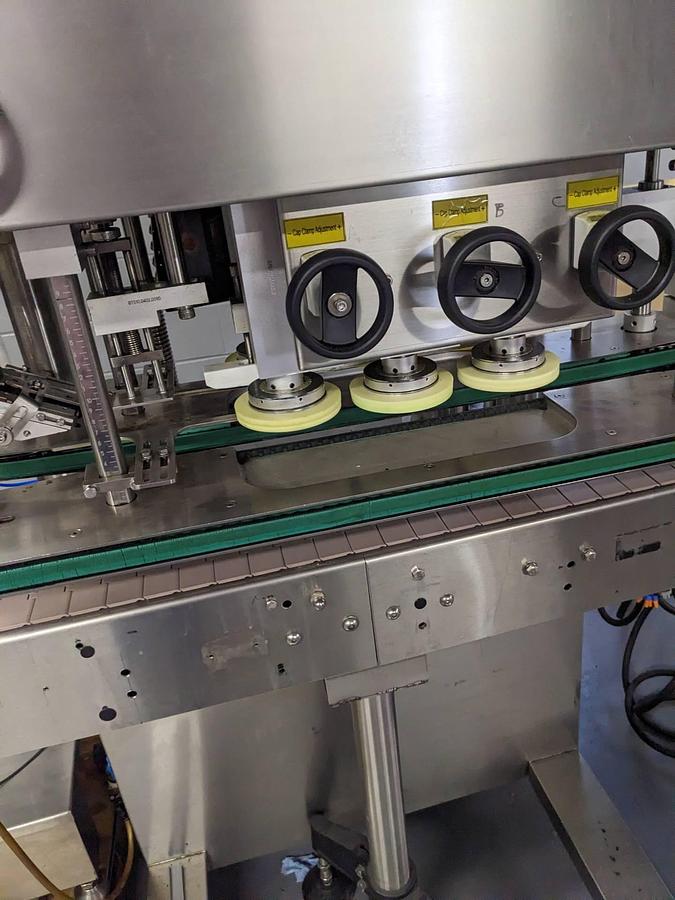 Used Pharmapack Six Spindle Auto Screw Capper, with Waterfall Cap Elevator