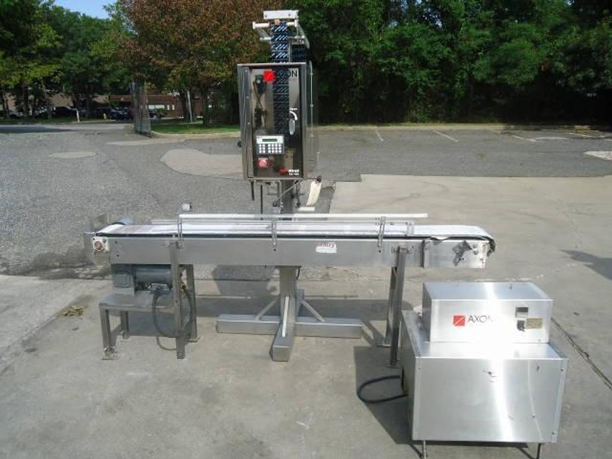 Used Axon EZ-100 Tamper Evident Neck Bander/Sleever With Shrink Tunnel