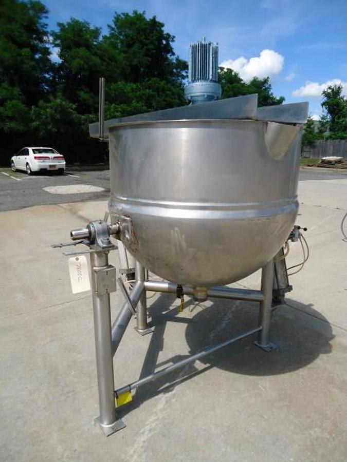Used 150 Gallon Lee 316 Stainless Steel Tilt Kettle With Scraper Agitation, 125 Psi Jacket