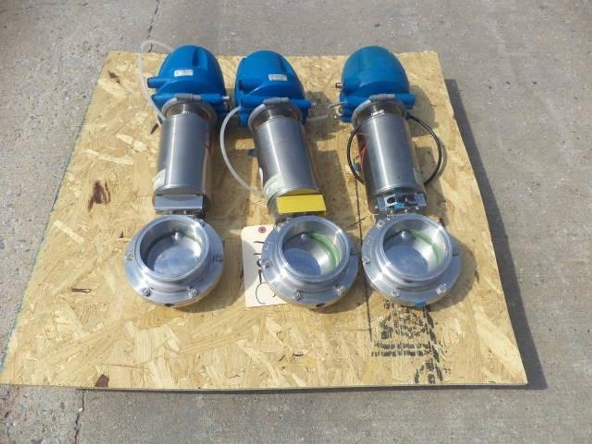 Used GEA Type CCE-OD Air Actuated 4 Inch Diameter Sanitary Butterfly Valves, (3)