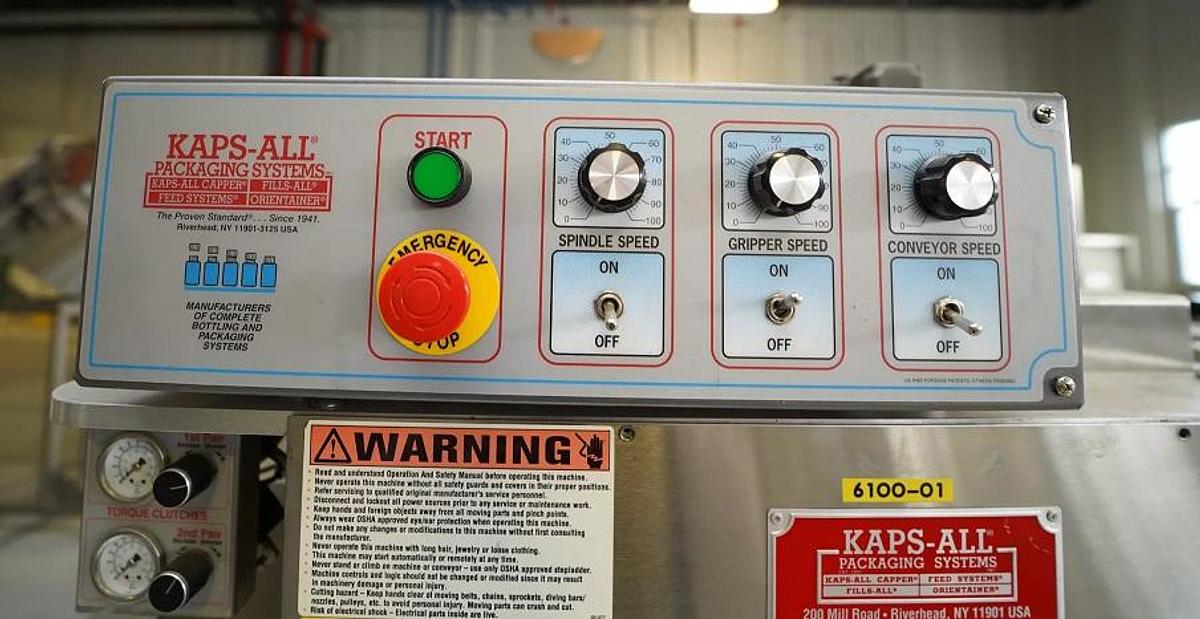 Used Kaps-All FE-4 Automatic Four Spindle Inline Screw Capping Machine
