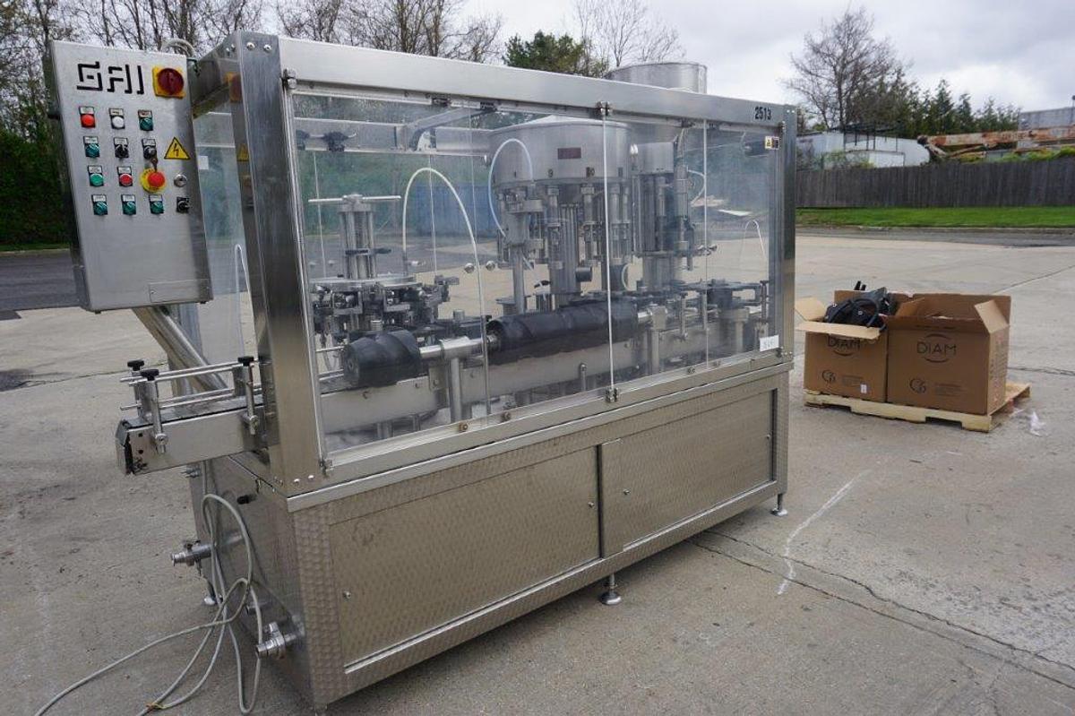 Used GAI 2513 Monoblock Wine Rinsing, Dearation, Filling and Corking Line, 2,000 Bottles/Hour