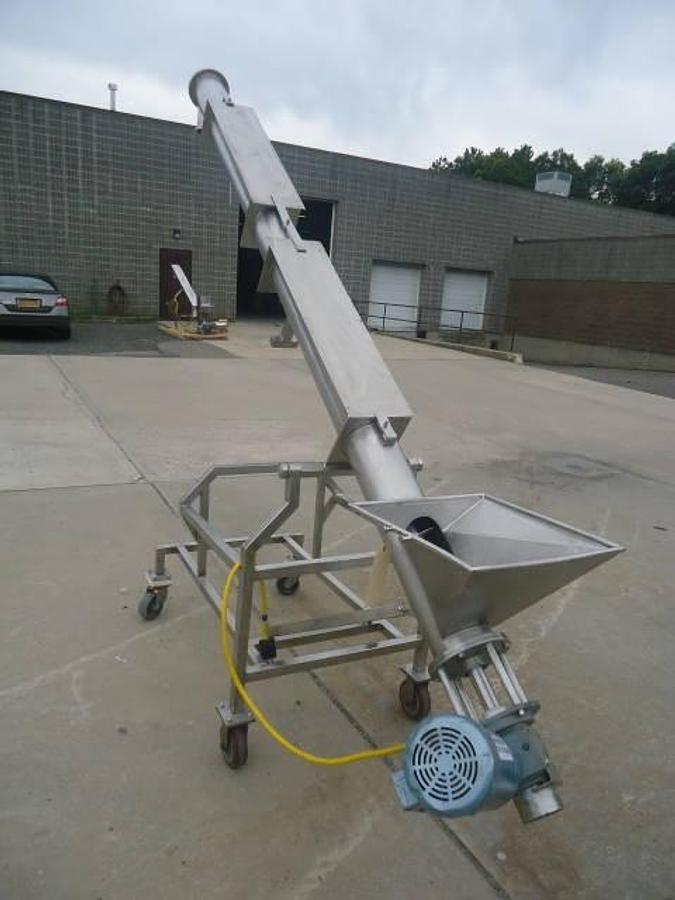 Used 6 inch x 128 inch stainless steel inclined screw conveyor/feeder, portable