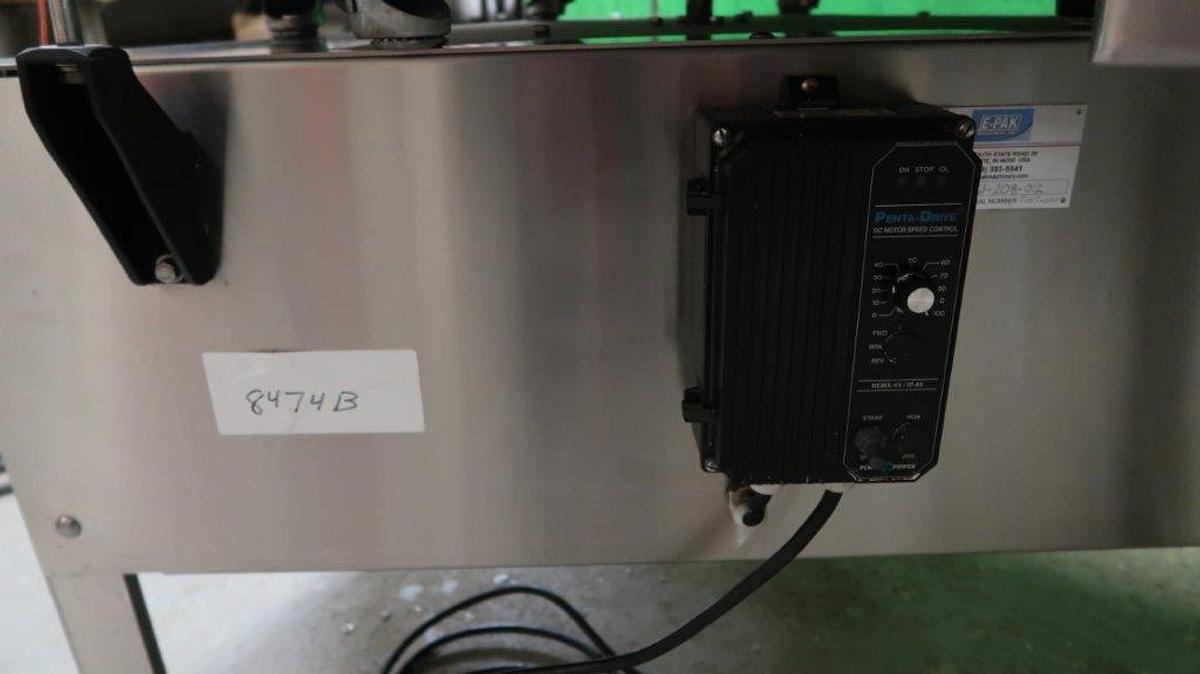 Used 40 In. Diameter E-PAK Stainless Steel Rotary Unscrambling/Accumulating Table with Shelf