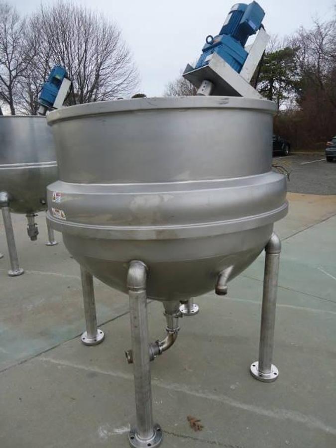 Used 350 Gallon Pardo 316 Stainless Hemispherical Inclined Agitated Kettle, 100 Psi Jacket