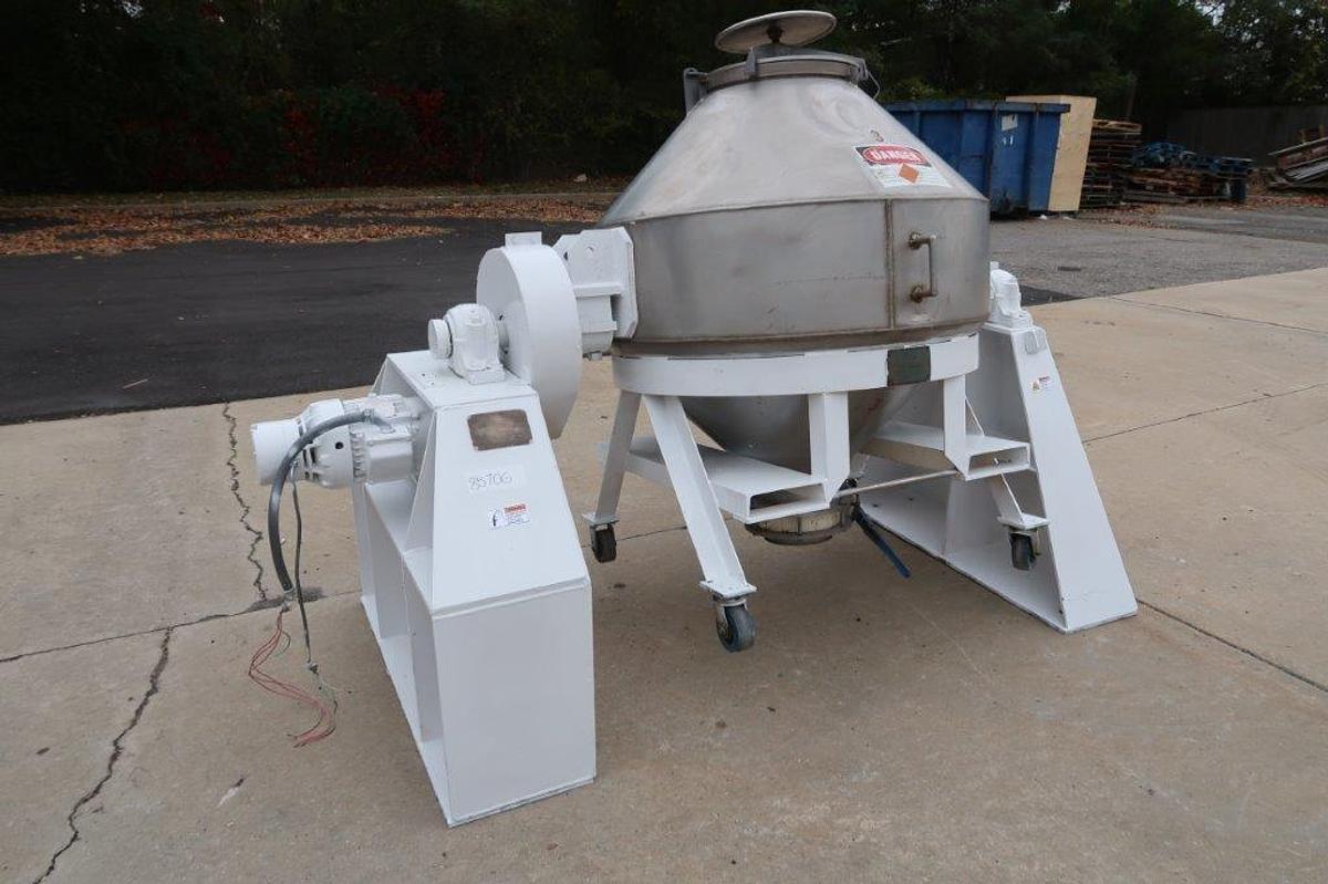 Used 20 CF Komline Sanderson Stainless Steel Double Cone Blender, with Interchangeable Tanks