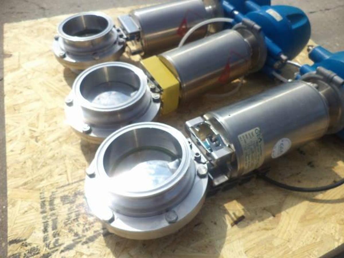 Used GEA Type CCE-OD Air Actuated 4 Inch Diameter Sanitary Butterfly Valves, (3)