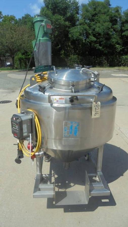 Used 150 Gallon RAS Process Equipment 316SS Jacketed Agitated Pressure Kettle/Reactor, cone bottom