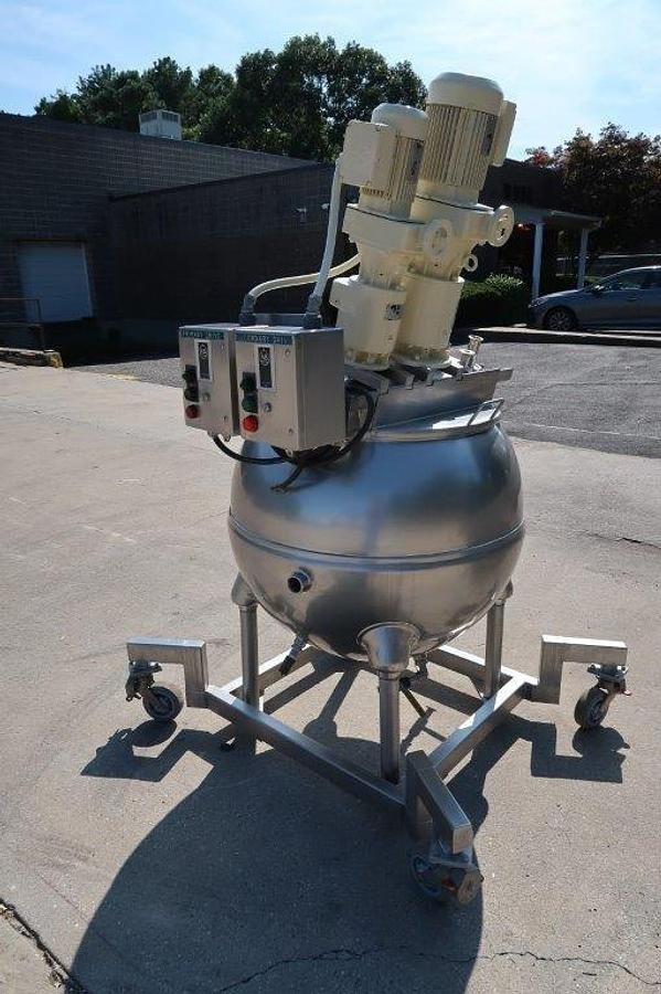 Used 100 Gallon Groen Twin Action Inclined Agitated Kettle, 100 PSI JKT