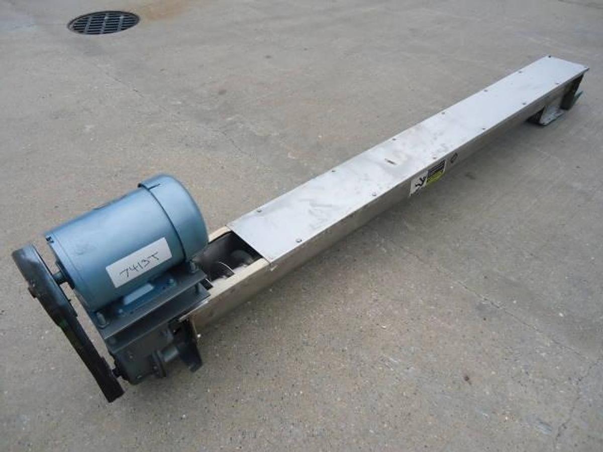Used Stainless Steel Inclined Screw Conveyor, 7″ Diameter X 104″ Long”