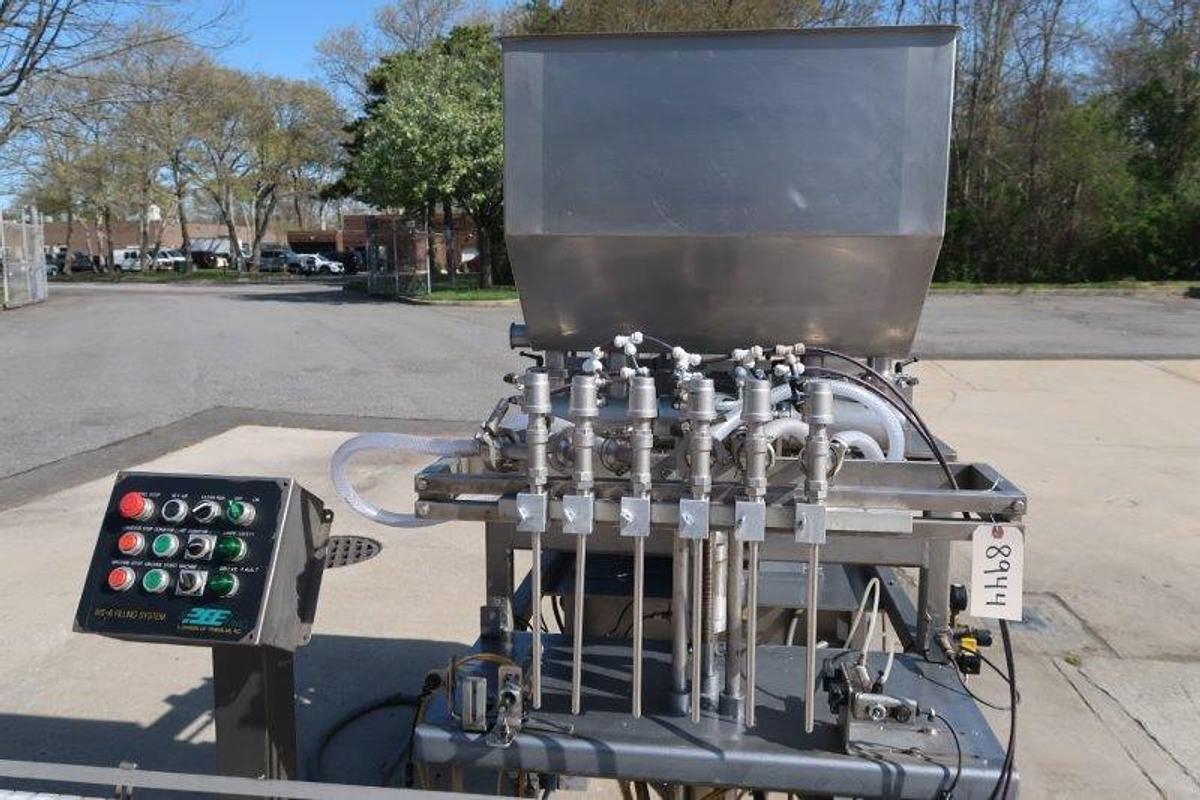 Used REB 6 Piston Straightline Filling Machine, One Liter Pistons