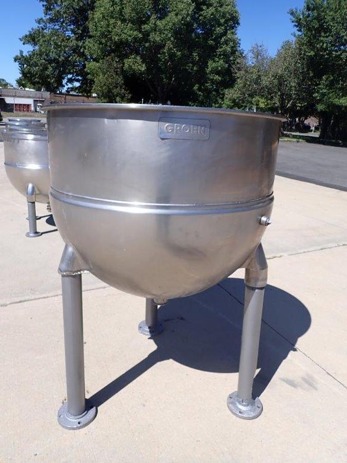 Used 150 Gallon Groen Stainless Steel Hemispherical Kettle, 45 PSI Jacket